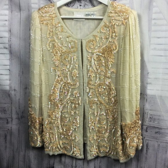 Vintage Swee Lo Silk Sequin Hand Beaded Jacket M - Picture 1 of 12